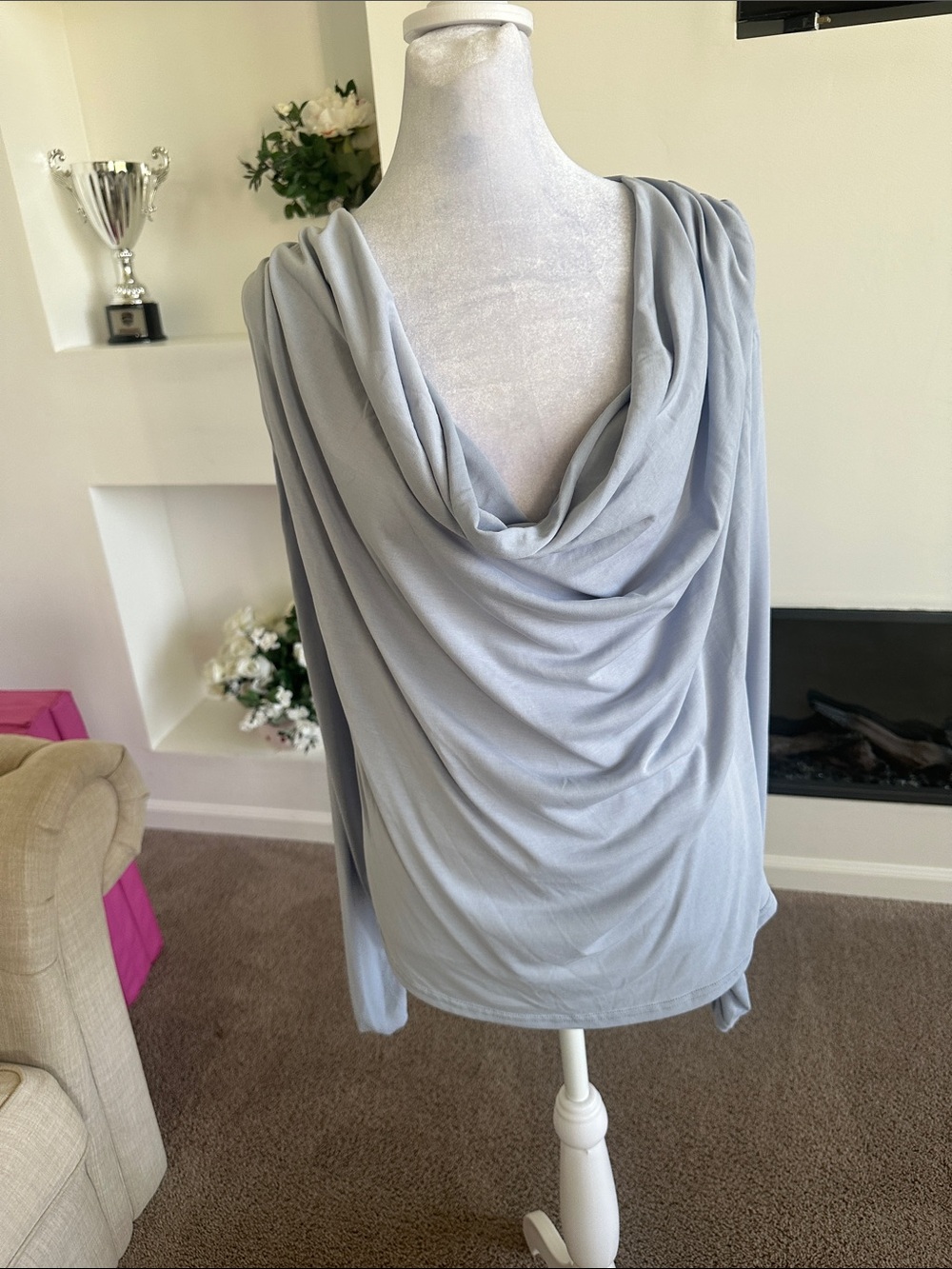 Free People Draped Cowl Neck Sweater in Light Gray